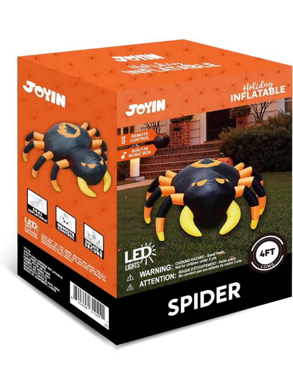4FT Halloween Inflatable Spider with Remote Control, 360° Rotation & LEDs for - Picture 8 of 8